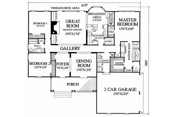 Floor Plan - Main Floor for Southern House Plan #137-181 - 3 bed, 2 bath