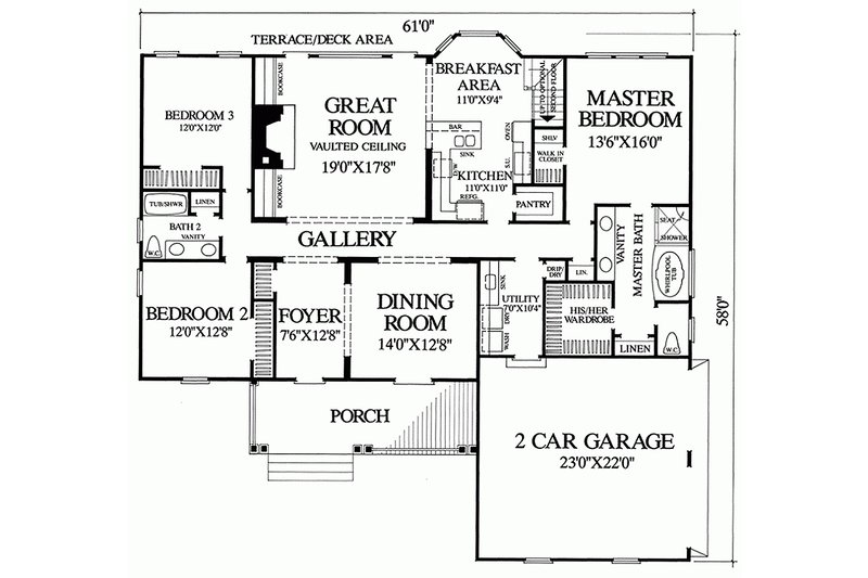 Home Plan - Floor Plan - Main Floor for Southern House Plan #137-181 - 3 bed, 2 bath
