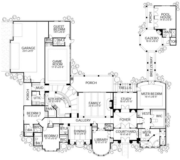 House Plan Design - Mediterranean Floor Plan - Main Floor Plan #80-124