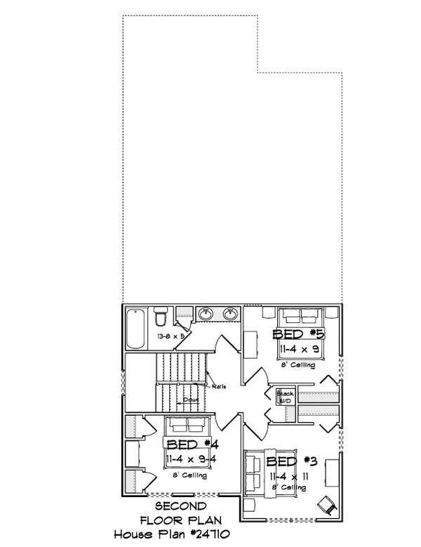 House Blueprint - Floor Plan - Upper Floor for Modern House Plan #513-2502 - 5 bed, 3 bath
