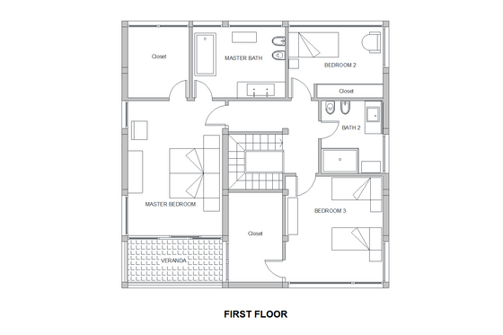 Floor Plan - Upper Floor for Modern House Plan #542-4 - 3 bed, 3 bath