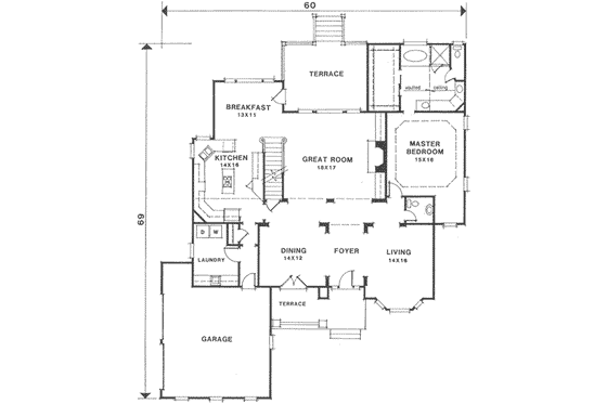 Floor Plan - Main Floor for European House Plan #129-158 - 5 bed, 3.5 bath