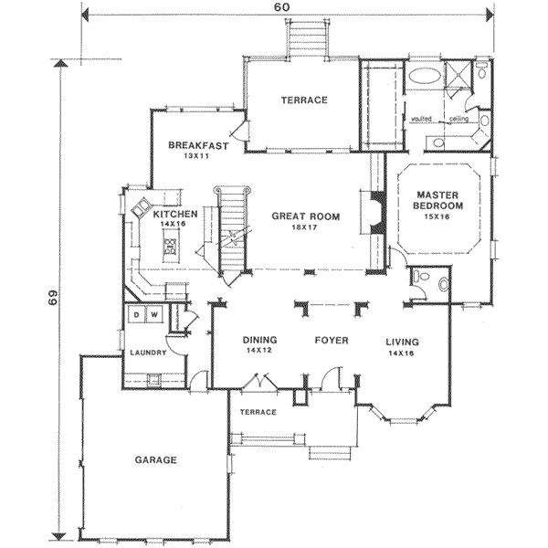 European Floor Plan - Main Floor Plan #129-158