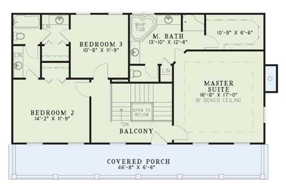Floor Plan - Upper Floor for Southern House Plan #17-258 - 3 bed, 2.5 bath