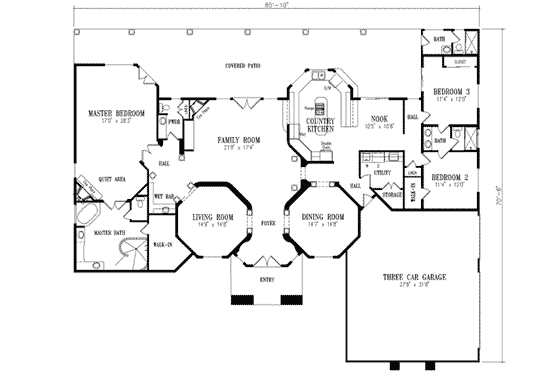 Floor Plan - Main Floor for Mediterranean House Plan #1-752 - 3 bed, 3.5 bath