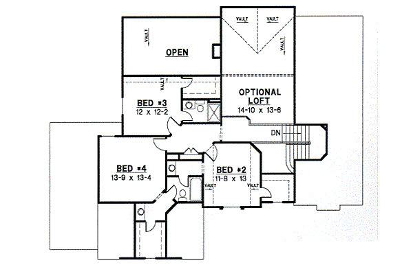 Traditional Floor Plan - Upper Floor Plan #67-688