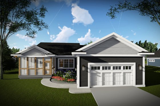 Exterior - Rear Elevation for Ranch House Plan #70-1459 - 2 bed, 2 bath