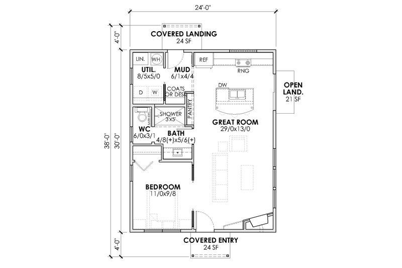 Dream House Plan - Floor Plan - Main Floor for Modern House Plan #1105-1 - 1 bed, 1 bath