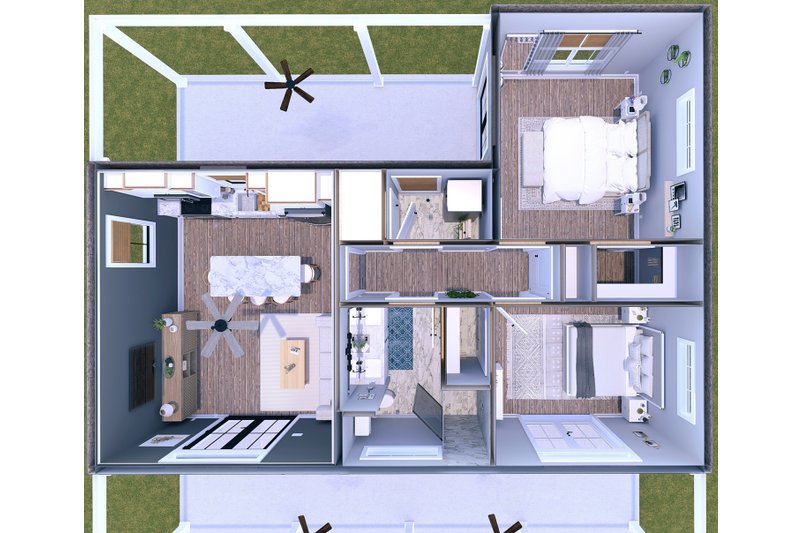 House Blueprint - Floor Plan - Main Floor 1 for Farmhouse House Plan #44-288 - 2 bed, 1 bath