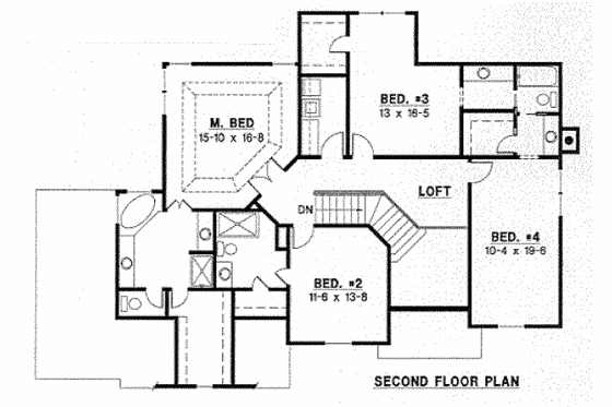 Floor Plan - Upper Floor for Traditional House Plan #67-747 - 4 bed, 3.5 bath