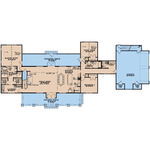 Architectural House Design - Floor Plan - Main Floor for Farmhouse House Plan #923-411 - 3 bed, 3.5 bath