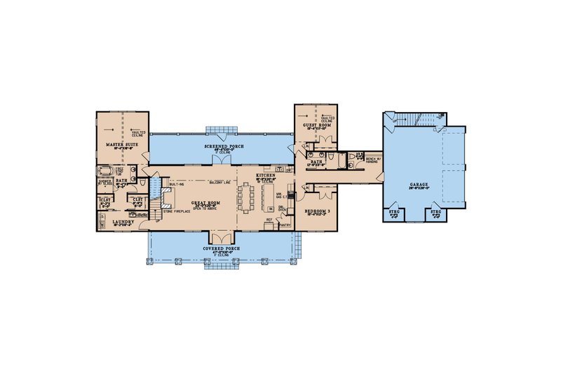 Architectural House Design - Floor Plan - Main Floor for Farmhouse House Plan #923-411 - 3 bed, 3.5 bath