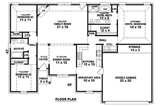 Floor Plan - Main Floor for Southern House Plan #81-852 - 3 bed, 2 bath