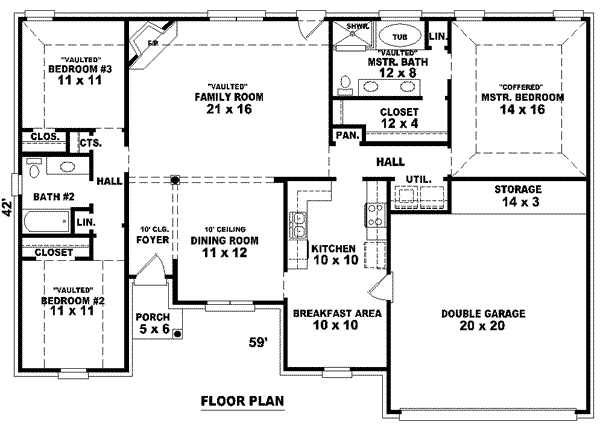 Floor Plan - Main Floor for Southern House Plan #81-852 - 3 bed, 2 bath