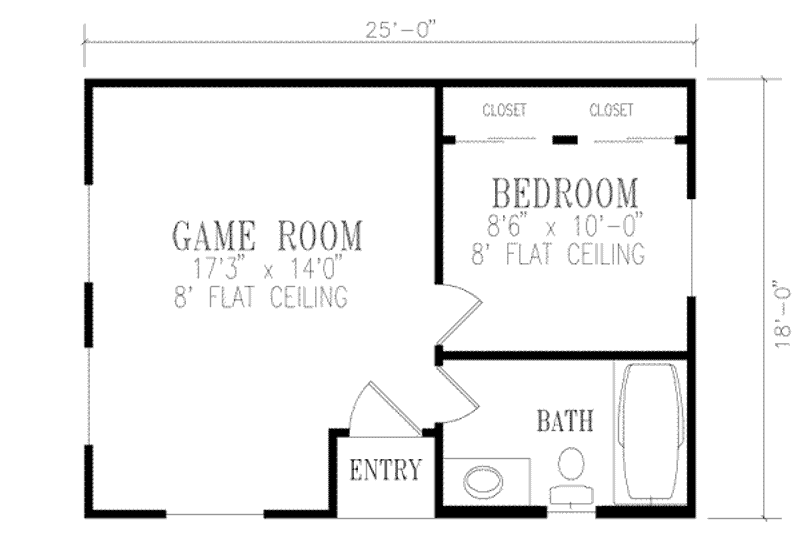House Blueprint - Floor Plan - Main Floor for Mediterranean House Plan #1-105 - 1 bed, 1 bath
