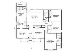 Floor Plan - Main Floor for Traditional House Plan #81-275 - 4 bed, 2 bath