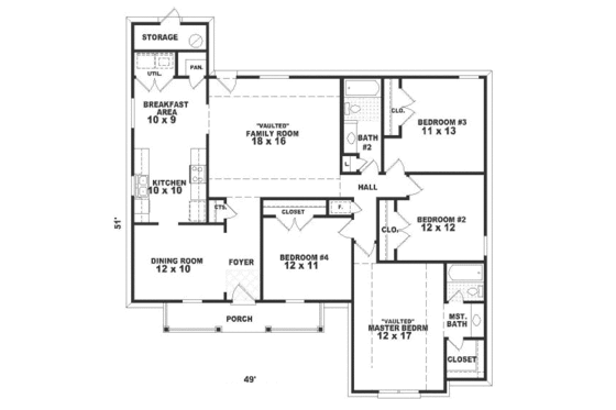 Floor Plan - Main Floor for Traditional House Plan #81-275 - 4 bed, 2 bath