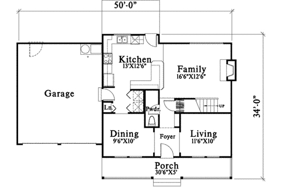 Floor Plan - Main Floor for Traditional House Plan #78-214 - 3 bed, 2.5 bath