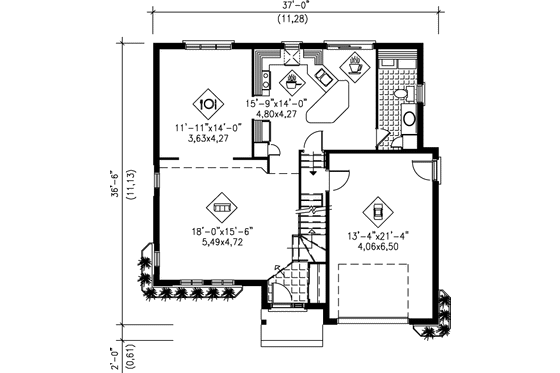 Floor Plan - Main Floor for Traditional House Plan #25-2228 - 3 bed, 2.5 bath