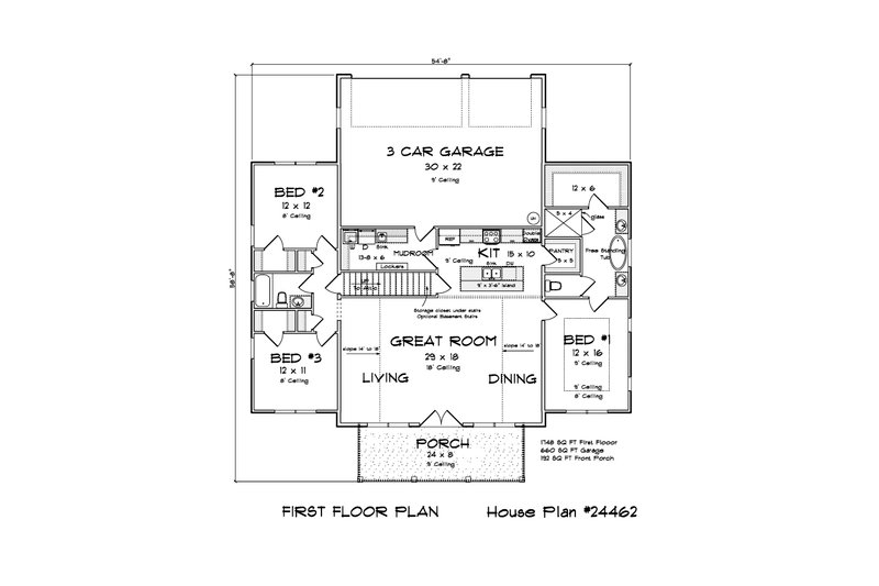 House Design - Floor Plan - Main Floor 1 for Farmhouse House Plan #513-2255 - 3 bed, 2 bath