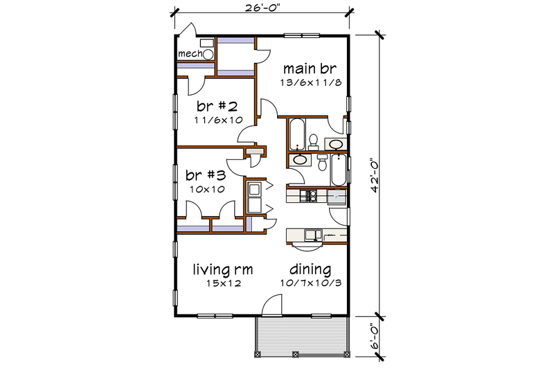 Architectural House Design - Floor Plan - Main Floor for Cottage House Plan #79-115 - 3 bed, 2 bath