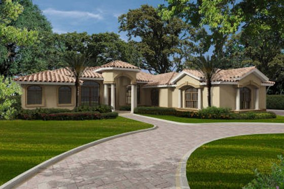 Exterior - Front Elevation for Mediterranean House Plan #420-279 - 3 bed, 4.5 bath