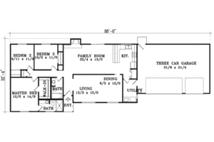 Floor Plan - Main Floor for Ranch House Plan #1-1285 - 3 bed, 2 bath