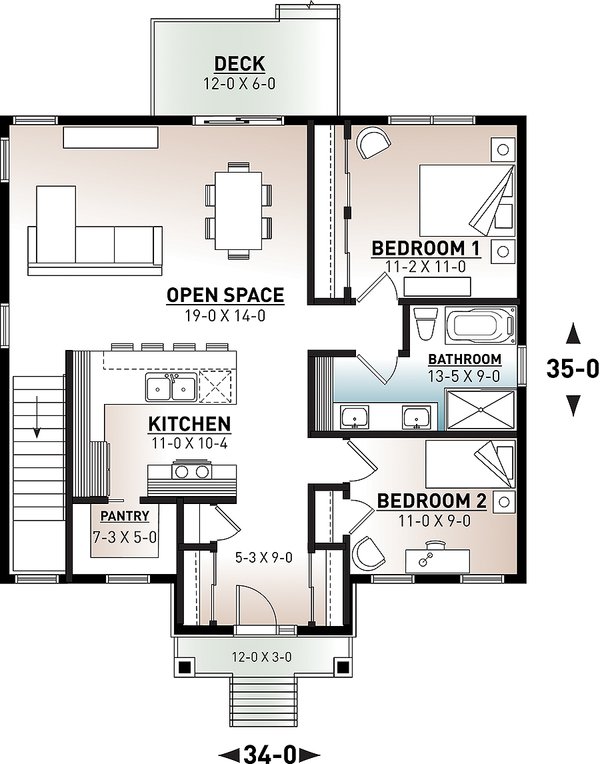 House Blueprint - Bungalow Floor Plan - Main Floor Plan #23-2803