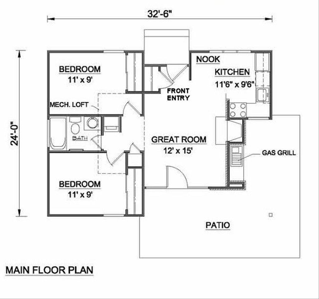 Cottage Style House Plan - 2 Beds 1 Baths 700 Sq/Ft Plan #116-115 -  Houseplans.Com