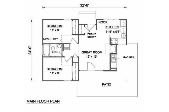 Floor Plan - Main Floor for Cottage House Plan #116-115 - 2 bed, 1 bath