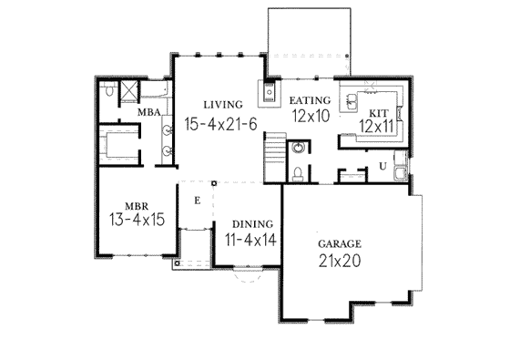 Floor Plan - Main Floor for European House Plan #15-234 - 3 bed, 2.5 bath