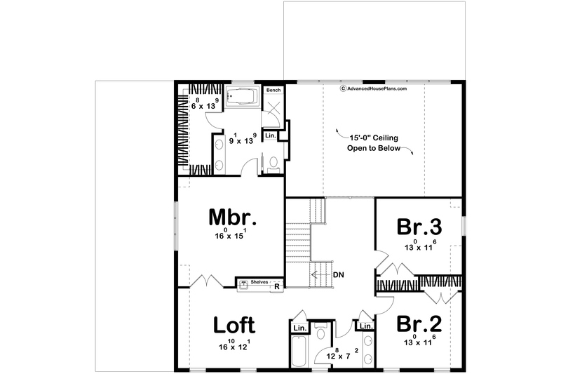 House Blueprint - Floor Plan - Upper Floor for Barndominium House Plan #455-625 - 3 bed, 2.5 bath