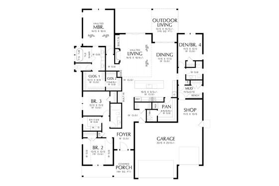 Floor Plan - Main Floor for Farmhouse House Plan #48-1089 - 4 bed, 3 bath