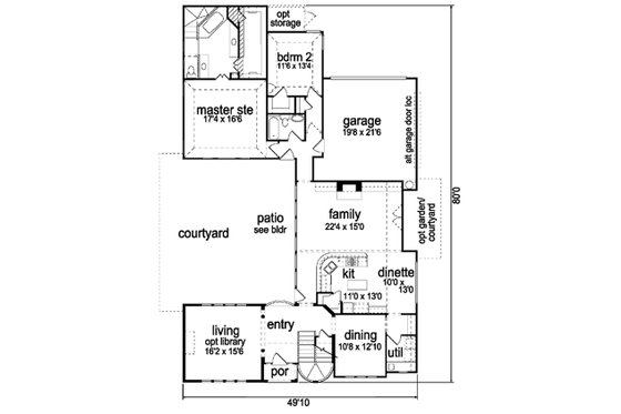 Floor Plan - Main Floor for Mediterranean House Plan #84-396 - 4 bed, 3 bath