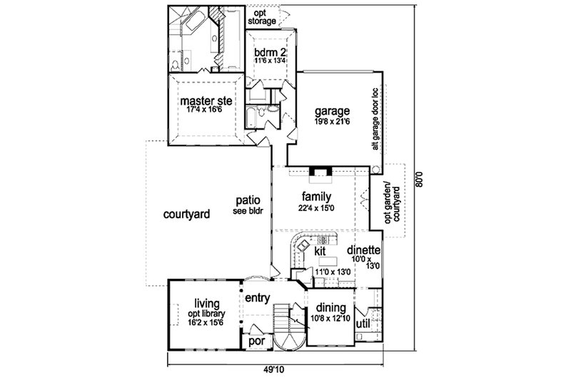 Home Plan - Floor Plan - Main Floor for Mediterranean House Plan #84-396 - 4 bed, 3 bath