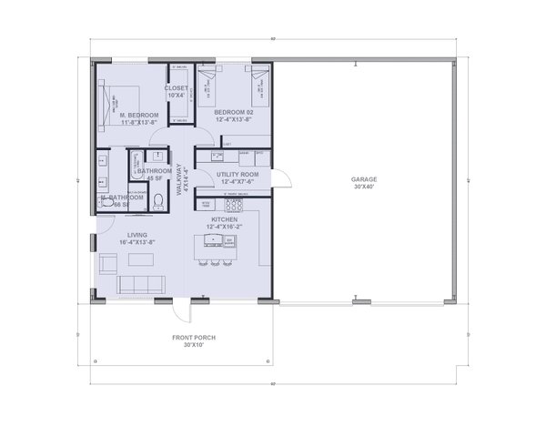 Barndominium Floor Plan - Main Floor Plan #1107-2