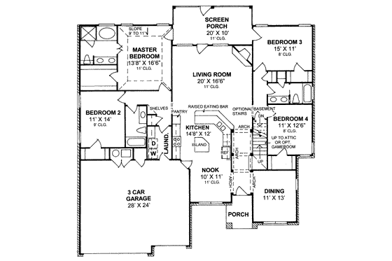 Floor Plan - Main Floor for Traditional House Plan #20-1365 - 4 bed, 3 bath