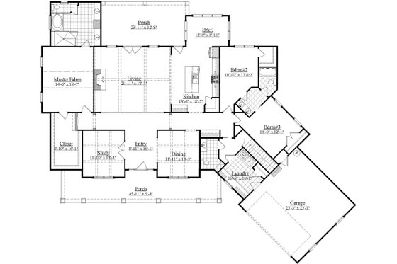 Floor Plan - Main Floor for Farmhouse House Plan #1071-4 - 3 bed, 2.5 bath