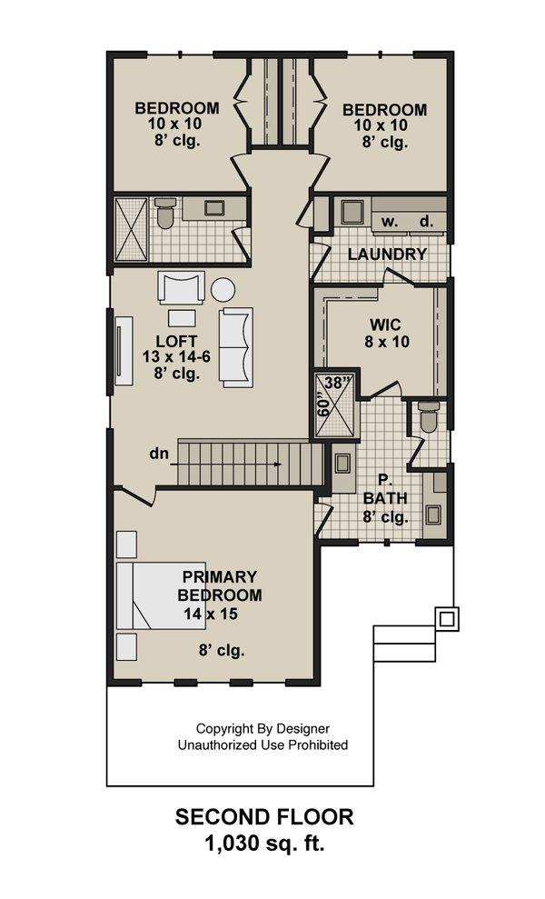 House Design - Floor Plan - Upper Floor for Farmhouse House Plan #51-1544 - 3 bed, 2.5 bath