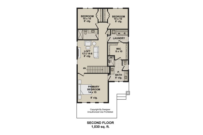House Design - Floor Plan - Upper Floor for Farmhouse House Plan #51-1544 - 3 bed, 2.5 bath