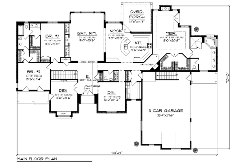 Home Plan - Floor Plan - Main Floor for European House Plan #70-1001 - 3 bed, 2.5 bath