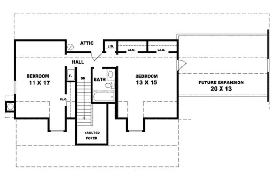 Floor Plan - Upper Floor for Southern House Plan #81-457 - 3 bed, 2.5 bath