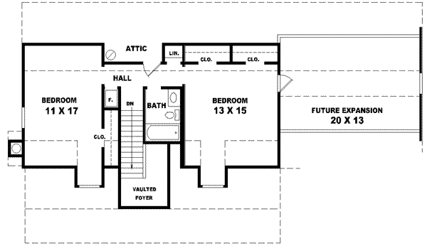 Floor Plan - Upper Floor for Southern House Plan #81-457 - 3 bed, 2.5 bath