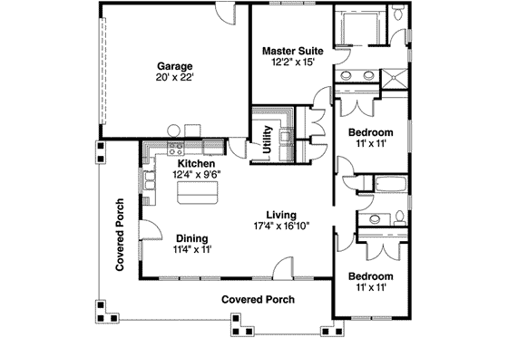 Floor Plan - Main Floor for Prairie House Plan #124-519 - 3 bed, 2 bath