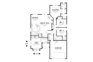 Floor Plan - Main Floor for Craftsman House Plan #48-404 - 3 bed, 2 bath