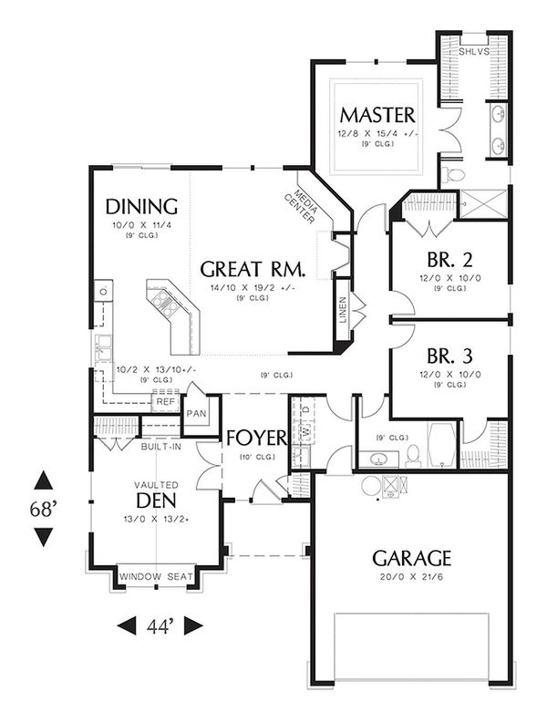 Architectural House Design - Craftsman Floor Plan - Main Floor Plan #48-404