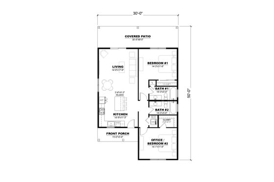Floor Plan - Main Floor for Farmhouse House Plan #1117-42 - 2 bed, 2 bath