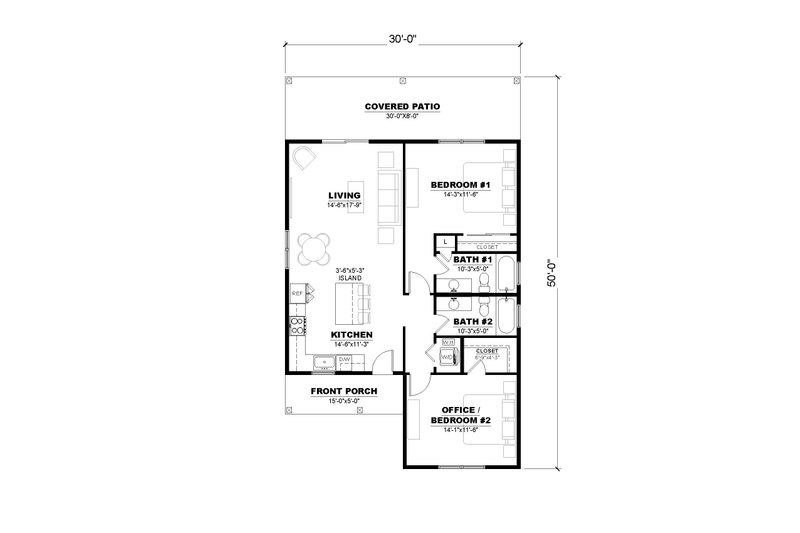 House Plan Design - Floor Plan - Main Floor for Farmhouse House Plan #1117-42 - 2 bed, 2 bath