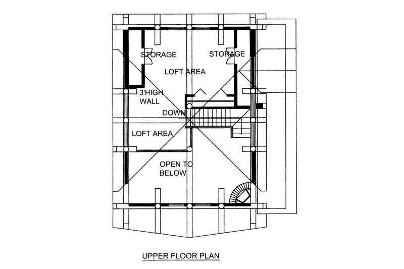 House Blueprint - Floor Plan - Upper Floor for Log House Plan #117-604 - 2 bed, 2 bath