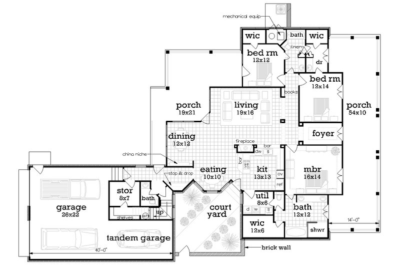 Architectural House Design - Floor Plan - Main Floor for Ranch House Plan #45-574 - 3 bed, 2.5 bath